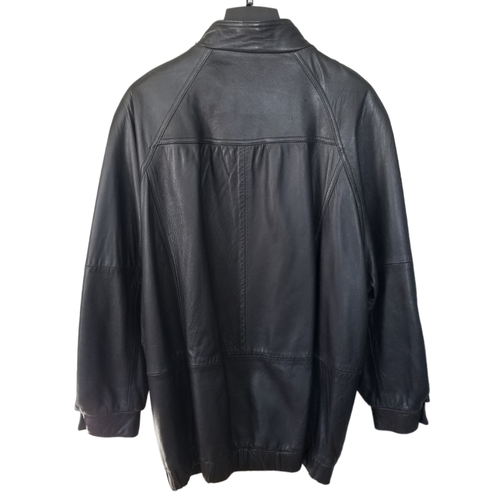 Reed Sportswear Mens Leather Coat Bomber Biker Jacket Black Zip Up Lined Vintage - Picture 7 of 9